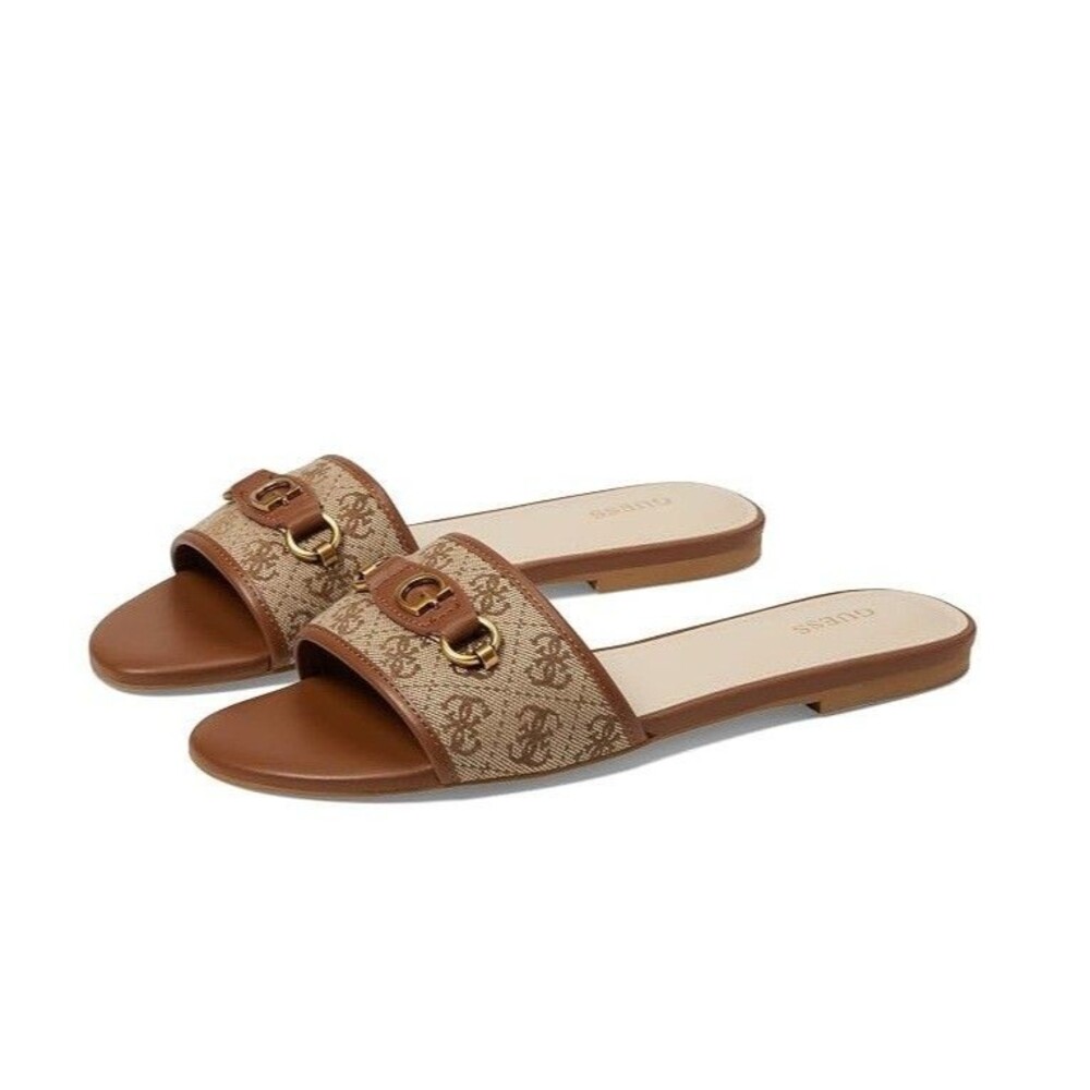 GUESS Womens 5.5 M Medium Brown Hammi Logo Flat Flip Flop Sandals NIB FE9
